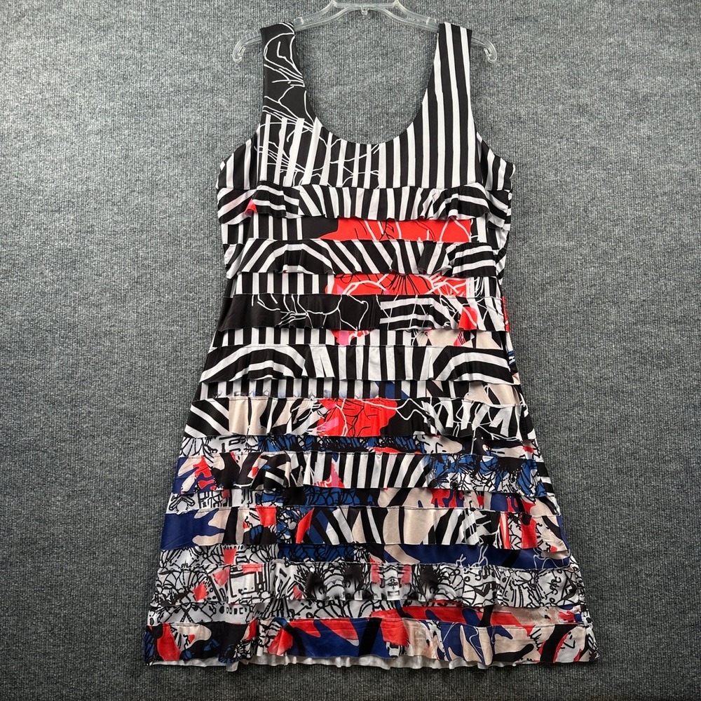 Tango Mango Womens XL Tiered Ruffle Dress Floral Stripe Abstract Sleeveless